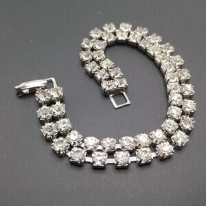 Vintage Double Strand Clear Rhinestone Bracelet, 7 Inches, Wedding Bridal